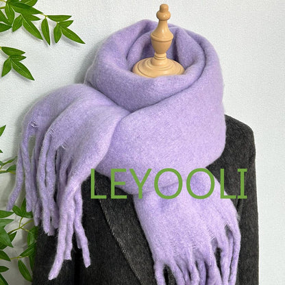 Mohair Tassel Scarf: Soft Solid Color Winter Scarf