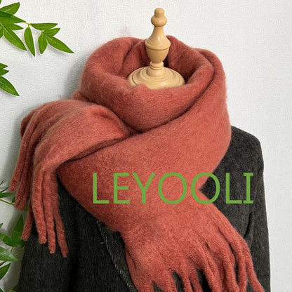 Mohair Tassel Scarf: Soft Solid Color Winter Scarf