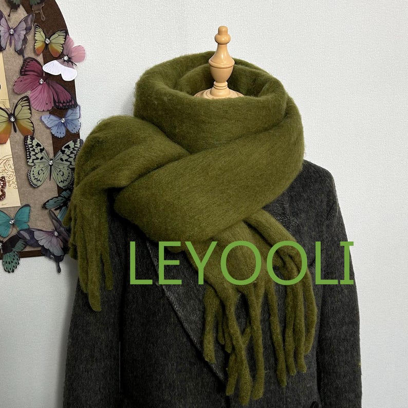 Mohair Scarf - Solid Color Tassel Shawl, Winter Warm