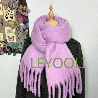 Mohair Scarf - Solid Color Tassel Shawl, Winter Warm