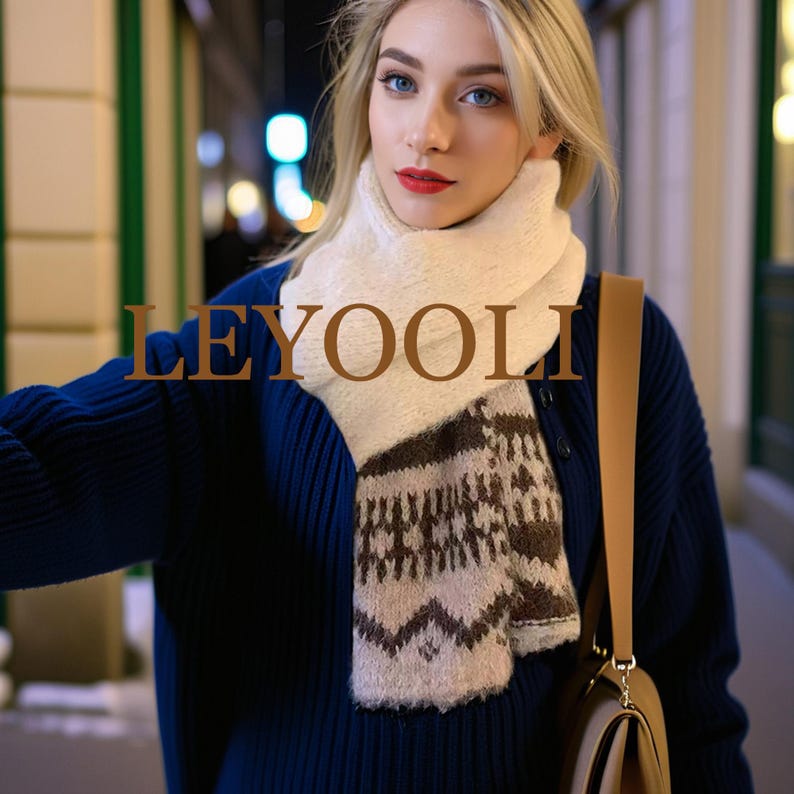 Fair Isle Knit Scarf, Winter Wool Blend, Elegant Warm Scarf