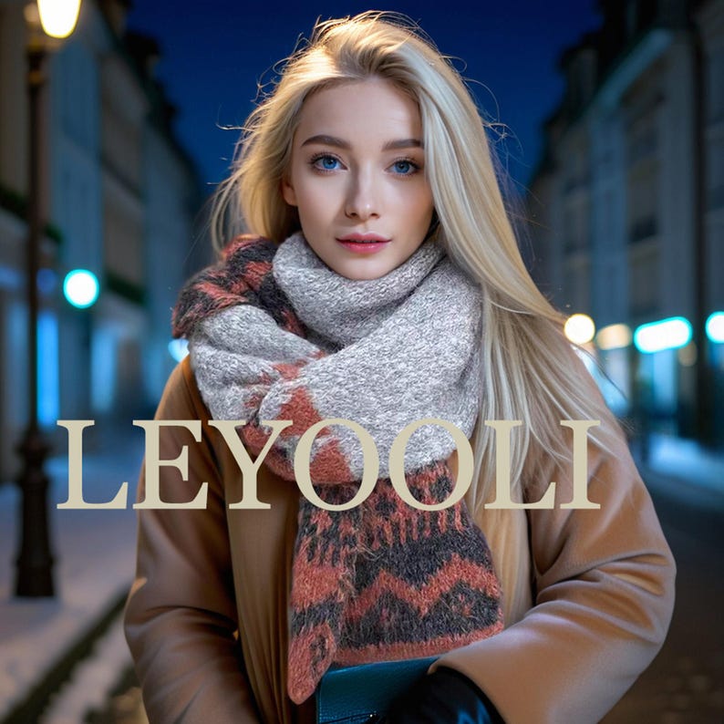 Fair Isle Knit Scarf, Winter Wool Blend, Elegant Warm Scarf