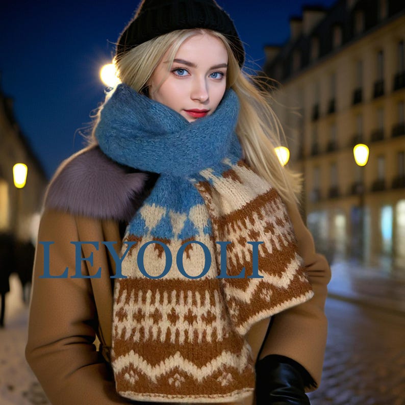 Fair Isle Knit Scarf, Winter Wool Blend, Elegant Warm Scarf