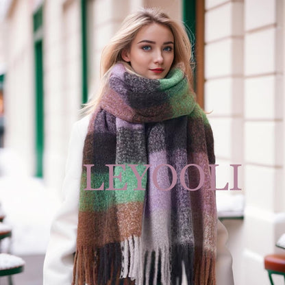 Wool Mohair Blend Plaid Scarf, Winter Warm Shawl