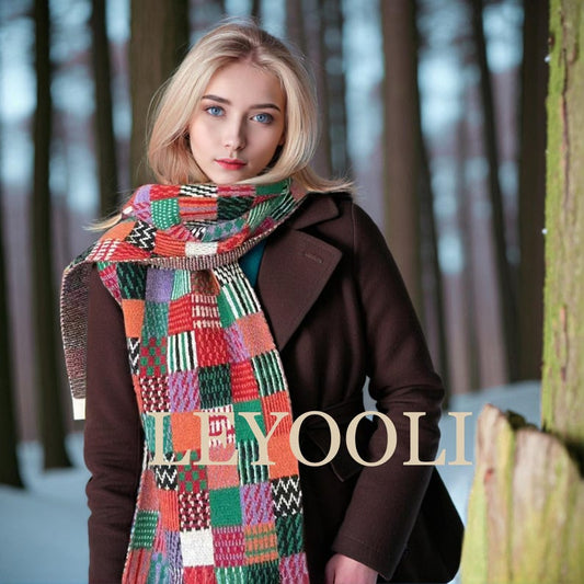 Knitted Colorful Plaid Cotton Scarf, Winter Warm Scarf