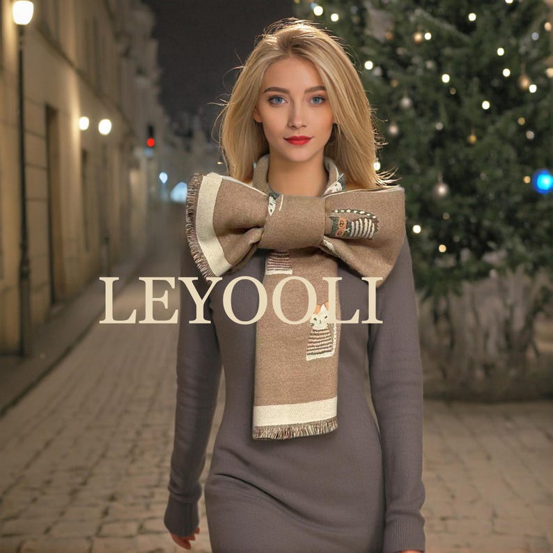 Cat Pattern Scarf Shawl, Thickened Warm Scarf