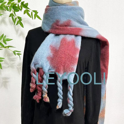 Handmade Gradient Mohair Scarf with Twisted Fringe, Elegant Knitted Wrap