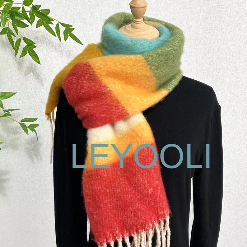 Rainbow Mohair Tassel Scarf: Elegant Winter Warmth