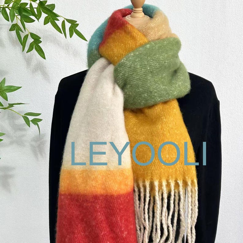 Rainbow Mohair Tassel Scarf: Elegant Winter Warmth