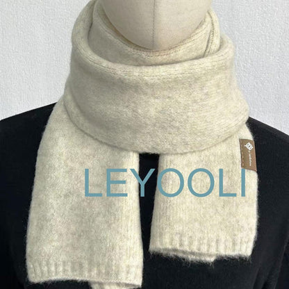 Beige Wool Blend Scarf, Solid Knit Winter Scarf