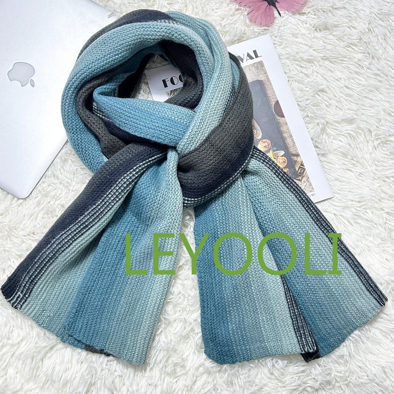 Rainbow Knitted Scarf: Colorful Cotton Yarn Winter Wrap