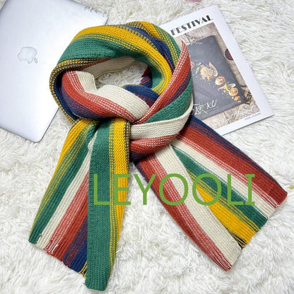 Rainbow Knitted Scarf: Colorful Cotton Yarn Winter Wrap
