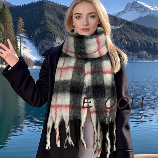 Vintage Red Plaid Mohair Scarf | Warm Winter Neck Wrap