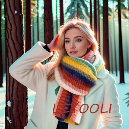 Rainbow Knitted Scarf: Colorful Cotton Yarn Winter Wrap