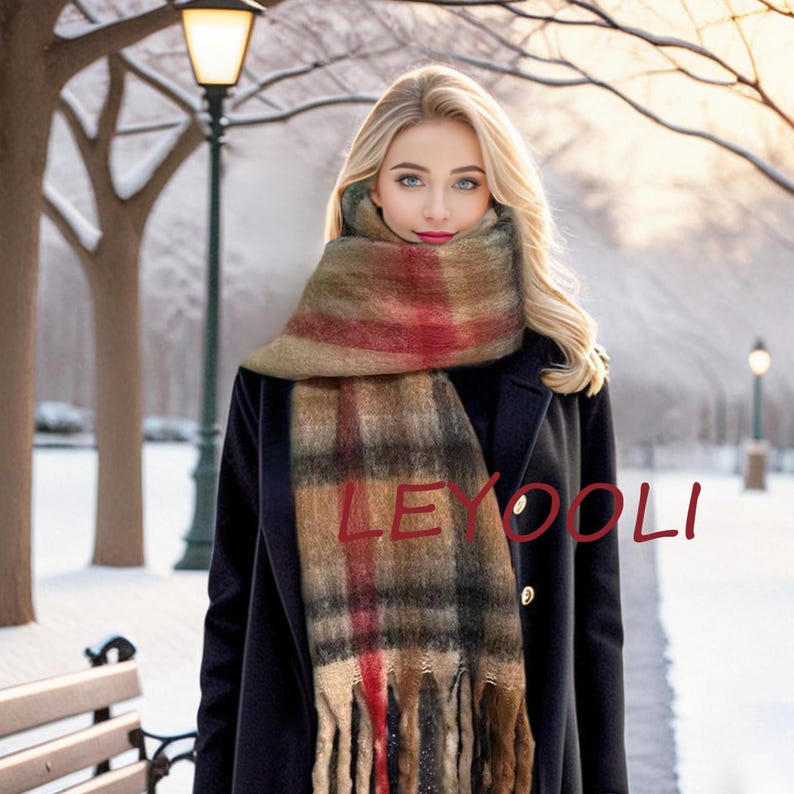 Plaid Mohair Scarf: Winter Warm Striped Shawl