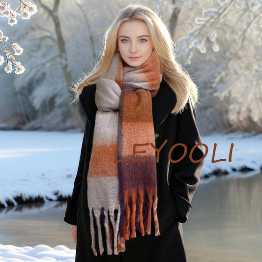 Plaid Mohair Scarf, Winter Warm Plaid Shawl