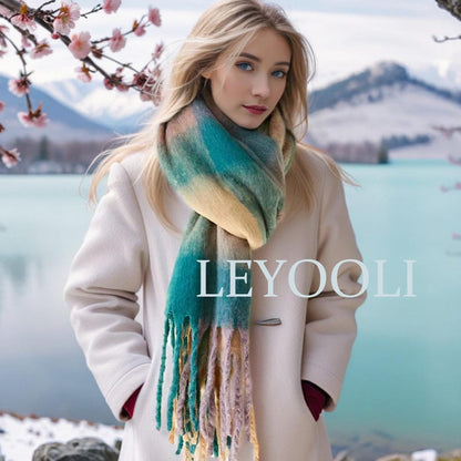 Plaid Mohair Scarf, Winter Warm Tassel Shawl