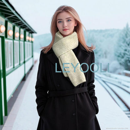 Beige Wool Blend Scarf, Solid Knit Winter Scarf