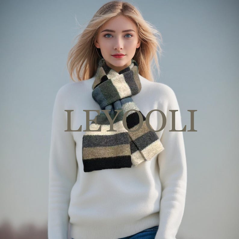 Hand Knitted Striped Wool Scarf - Warm Winter Accessory