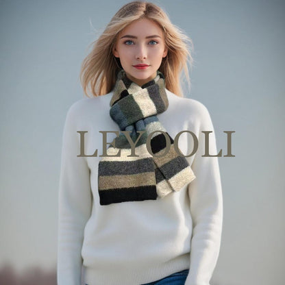 Hand Knitted Striped Wool Scarf - Warm Winter Accessory