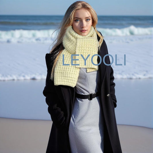 Hand Knitted White Scarf, Cotton Yarn, Warm Winter Scarf