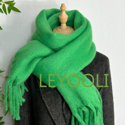 Mohair Tassel Scarf: Soft Solid Color Winter Scarf