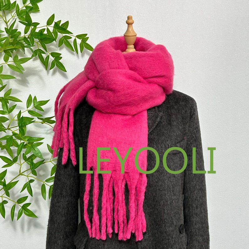Mohair Tassel Scarf: Soft Solid Color Winter Scarf