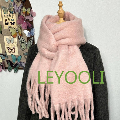 Mohair Scarf - Solid Color Tassel Shawl, Winter Warm