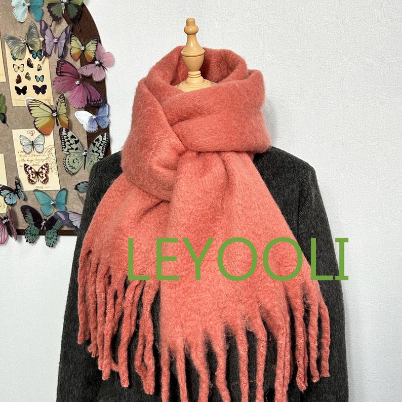 Mohair Scarf - Solid Color Tassel Shawl, Winter Warm