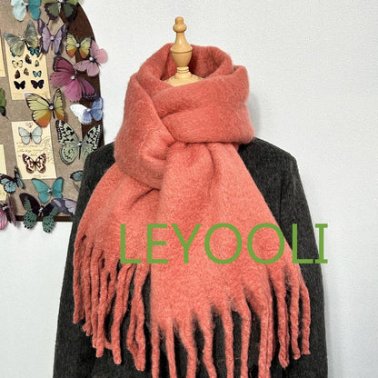 Mohair Scarf - Solid Color Tassel Shawl, Winter Warm