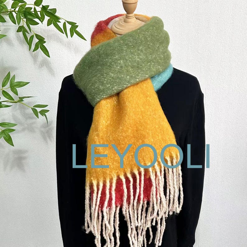 Rainbow Mohair Tassel Scarf: Elegant Winter Warmth
