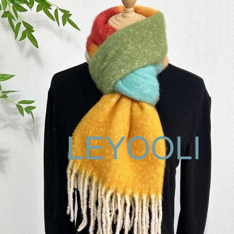 Rainbow Mohair Tassel Scarf: Elegant Winter Warmth