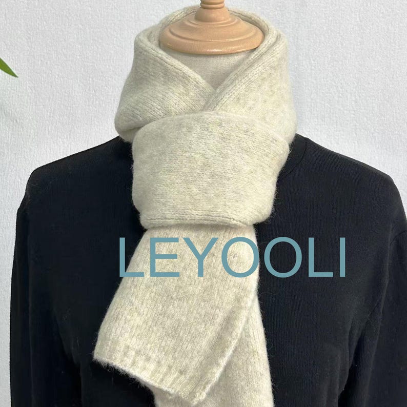 Beige Wool Blend Scarf, Solid Knit Winter Scarf