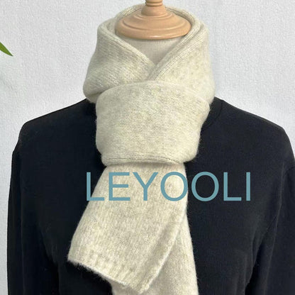 Beige Wool Blend Scarf, Solid Knit Winter Scarf