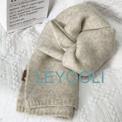 Beige Wool Blend Scarf, Solid Knit Winter Scarf