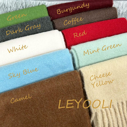 Wool Blend Tassel Scarf, Extra Long Solid Color Winter Scarf