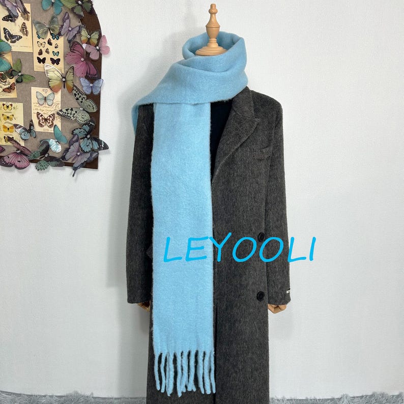 Wool Blend Tassel Scarf, Extra Long Solid Color Winter Scarf