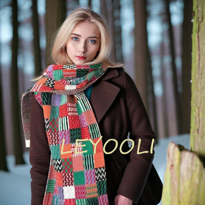 Rainbow Knitted Scarf: Colorful Cotton Yarn Winter Wrap