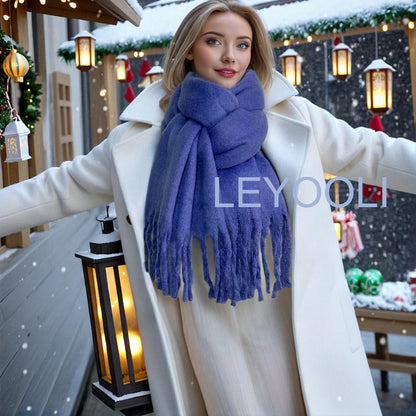 Purple Mohair Blend Scarf, Winter Tassel Scarf