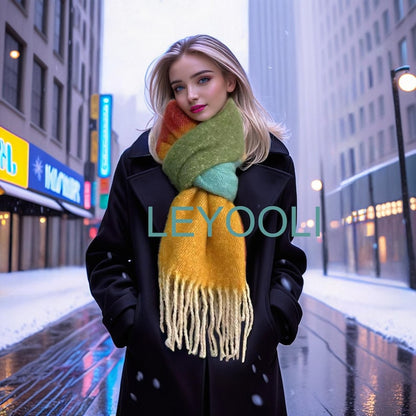 Rainbow Mohair Tassel Scarf: Elegant Winter Warmth