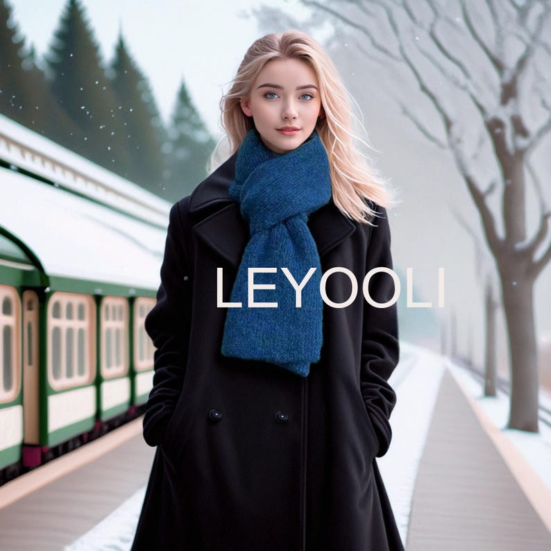 Handmade Wool Knitted Scarf, Dark Navy Blue, Warm Winter Accessory