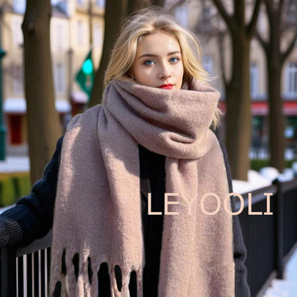 Plaid Mohair Winter Scarf: Extra Long Fringed Scarf