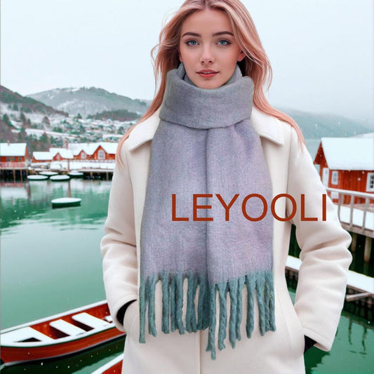 Gradient Mohair Scarf | Elegant Purple-Blue Winter Wrap with Fringe
