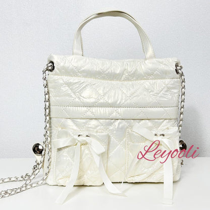 Quilted Chain Backpack: Elegant White Puffer Bag