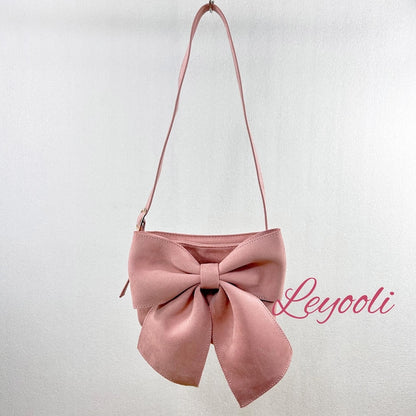 Pink Suede Bow Shoulder Bag, Mini Underarm Handbag