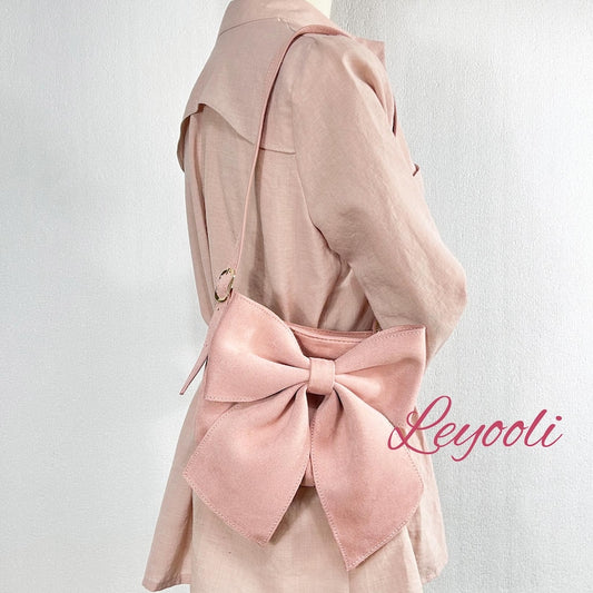 Pink Suede Bow Shoulder Bag, Mini Underarm Handbag
