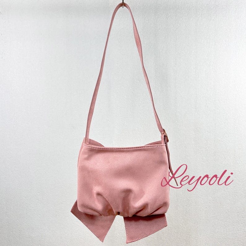 Pink Suede Bow Shoulder Bag, Mini Underarm Handbag