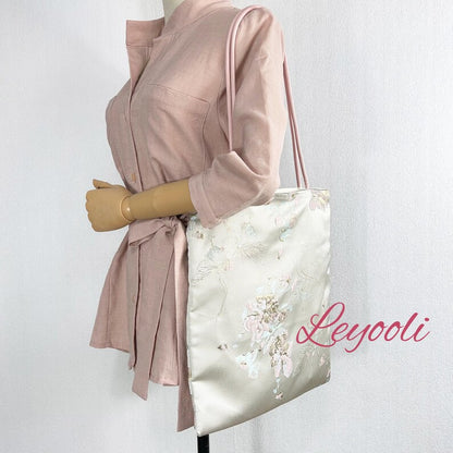 Embroidered Floral Canvas Tote Bag: Hanfu Style Carry-All