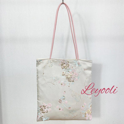 Embroidered Floral Canvas Tote Bag: Hanfu Style Carry-All
