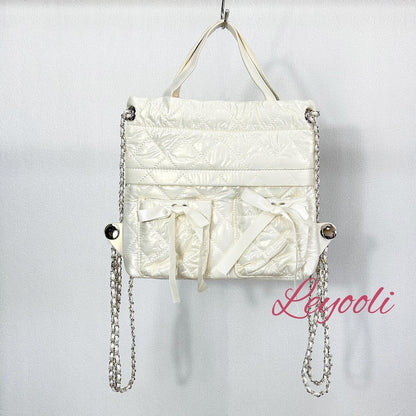 Quilted Chain Backpack: Elegant White Puffer Bag